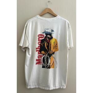 Vintage Thrashed Marlboro Smoking Sunset Western Cowboy T-shirt Men's XL